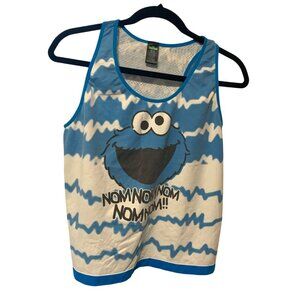 Sesame Street WOmens Size 3XL Racerback Tank Top shirt Cookie Monster Blue White